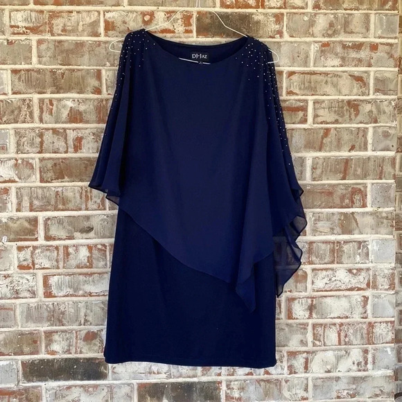 DJ-JAZ Navy Beaded Cape Mother of the Bride Dress - Picture 1 of 8